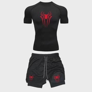 Heren Sport Set: Compressie T-shirt & Short met Spider Print, Verzenden, Nieuw