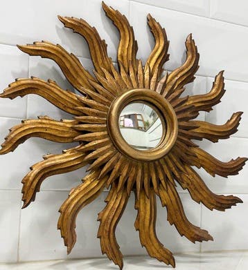Wandspiegel - Kristal, Hout - Zonnespiegel voor aan de muur,