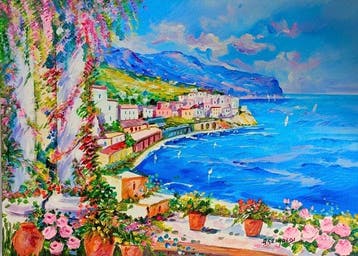 Alfredo Grimaldi (1950) - Terrazza con Vista sulla Costiera