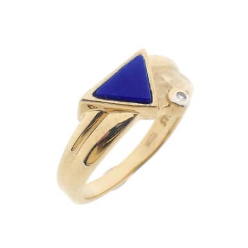 Gouden ring met Lapis Lazuli en diamant; 0,005 ct., Gebruikt, Ophalen of Verzenden, 17 tot 18, Met edelsteen