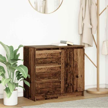 vidaXL Dressoir met lade 71x35x65 cm spaanplaat oud hout, Verzenden, Nieuw, Overige houtsoorten, Minder dan 50 cm