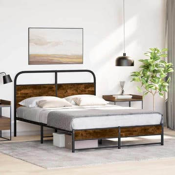 vidaXL Bedframe zonder matras bewerkt hout gerookt eiken, Huis en Inrichting, Slaapkamer | Bedden, Bruin, Verzenden, Nieuw, Twijfelaar