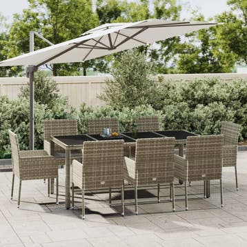 vidaXL 9-delige Tuinset met kussens poly rattan grijs, Verzenden, Nieuw, 8 zitplaatsen, Tuinset