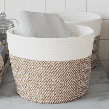 vidaXL Opbergmanden 2 st Ø 24x18 cm katoen bruin en wit, Huis en Inrichting, Verzenden, Nieuw