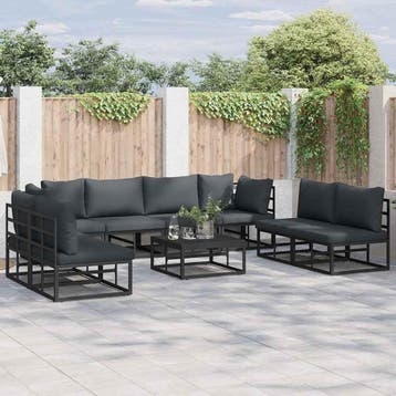 vidaXL Tuinbankenset 8 st Zwart Aluminium, Verzenden, Nieuw, Aluminium, 8 zitplaatsen