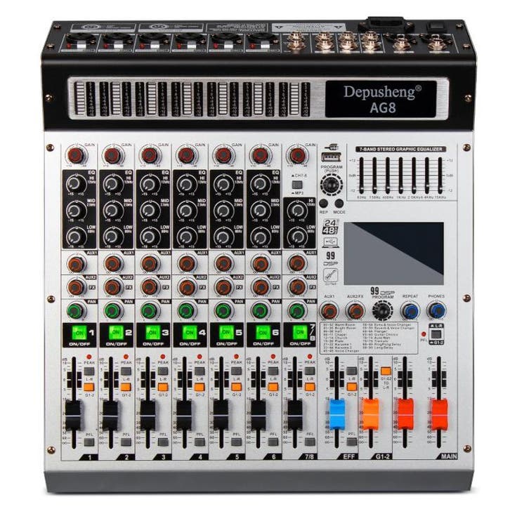 8 Kanaals Audio Mixer DJ Mengpaneel Bluetooth USB 48V, Muziek en Instrumenten, Dj-sets en Draaitafels, Nieuw, Verzenden