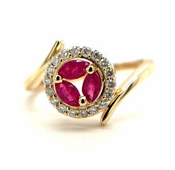 Ring - 14 karaat Geel goud - 0.70ct. tw. Robijn - Diamant, Nieuw