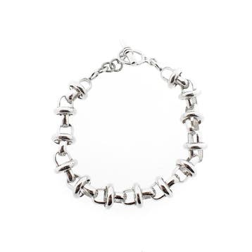 Zilveren fantasieschakel armband (Schakelarmband), Ophalen of Verzenden, Gebruikt, Overige kleuren, Zilver