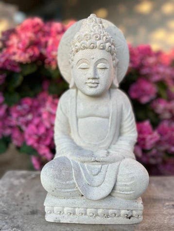 Statua Buddha Bianca in Pietra Naturale – Bali - Beeld -