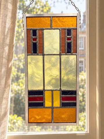 Glas-in-loodraam - 1930-1940 - geometrische compositie