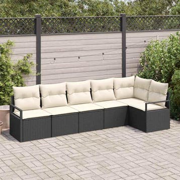 vidaXL Bankstel 6 st Zwart poly rattan, Verzenden, Nieuw, Rotan, 6 zitplaatsen