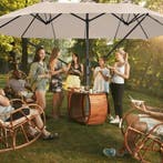 Dubbele Parasol Silia 460x270 cm met 3 windvakken - beige, Verzenden, Nieuw