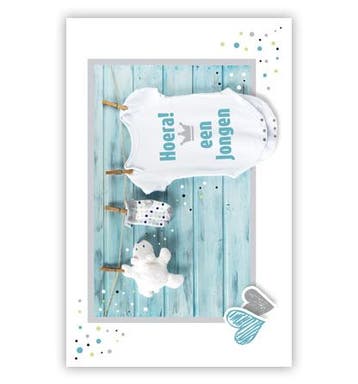 Felicitatiekaart Waslijn Hoera Een Jongen, Hobby en Vrije tijd, Ophalen of Verzenden, Nieuw
