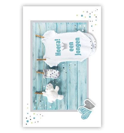 Felicitatiekaart Waslijn Hoera Een Jongen, Hobby en Vrije tijd, Feestartikelen, Nieuw, Ophalen of Verzenden