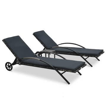 vidaXL Ligbedden met tafel poly rattan antraciet, Tuin en Terras, Ligbedden, Verzenden, Nieuw