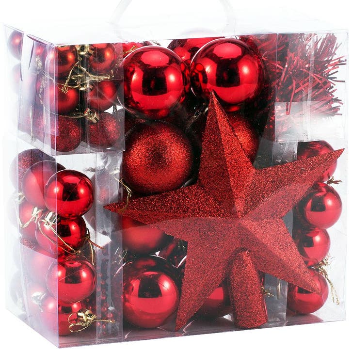Kerstboomballen kunststof kleur Rood set van 77 stuks, Diversen, Kerst, Nieuw, Verzenden