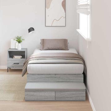 vidaXL Opbergbedframe met lade Grijs Sonoma 90 cm Bewerkt, Verzenden, Nieuw, Grijs, Hout