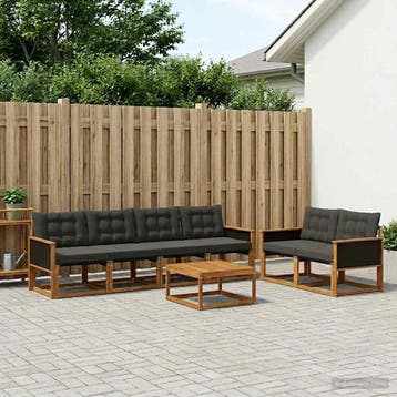 vidaXL Buiten bankenset met kussen 7 pcs Naturel en Zwart, Verzenden, Nieuw