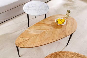 Set van 2 salontafels ADLON 110 cm naturel wit acaciahout, Ophalen of Verzenden, Nieuw