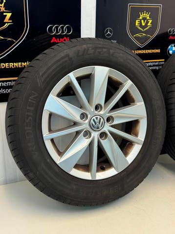 Org. 2 stuks VW Golf 7/VII bj.2016 velgen met banden 5x112, Gebruikt, 15 inch, Banden en Velgen, Personenwagen