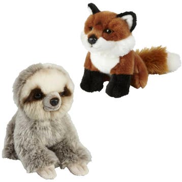 Vos en luiaard knuffels - pluche - 18 cm - set, Verzenden, Nieuw