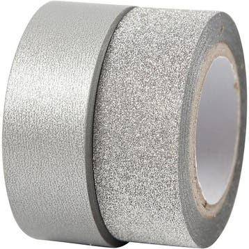Masking tape, B: 15 mm, zilver, 2 rol/ 1 doos, Nieuw