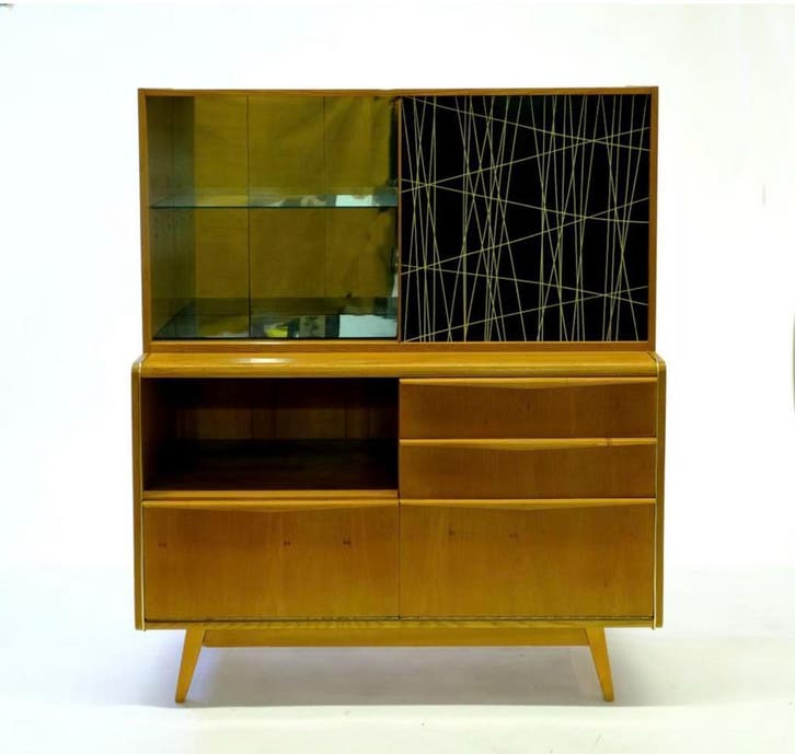 Vintage Highboard U-372/386 Jitona, Huis en Inrichting, Kasten | Buffetkasten, 25 tot 50 cm, Met lade(s), Met deur(en), Met plank(en)