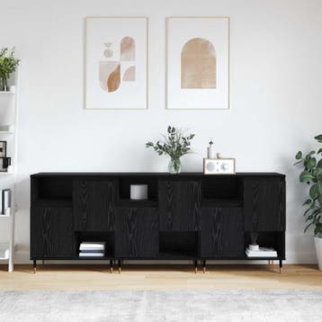 vidaXL Dressoirs 3 st Zwart Eiken, Huis en Inrichting, Kasten | Dressoirs, Verzenden, Nieuw, Overige houtsoorten, Minder dan 50 cm