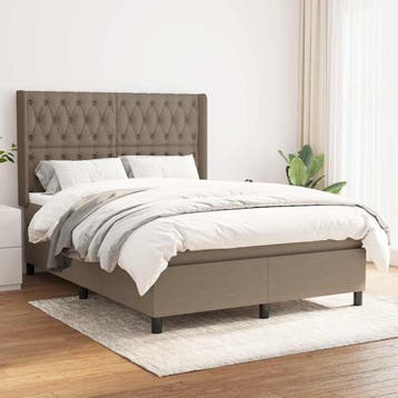 vidaXL Boxspring met matras stof taupe 140x200 cm, Verzenden, 140 cm, 200 cm, Stof