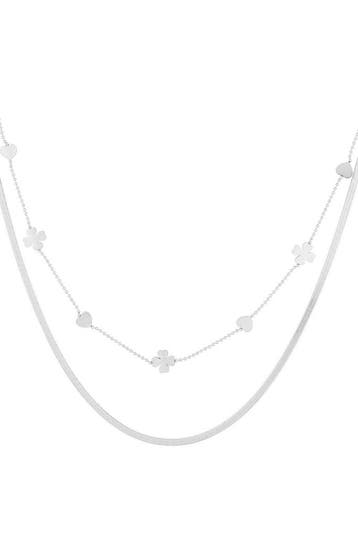 Goudlief Dubbele ketting clover heart (Gelaagde kettingen), Verzenden, Nieuw, Zilver, Overige materialen
