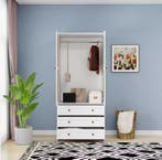 Witte Rotan Kledingkast – 3 Lades en Roede 80x48x180 cm, Huis en Inrichting, Verzenden, Nieuw