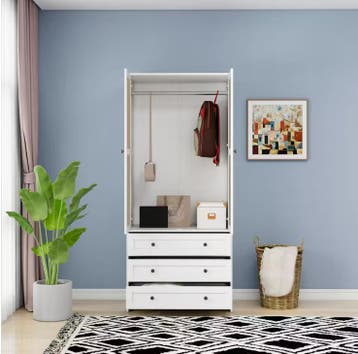Witte Rotan Kledingkast – 3 Lades en Roede 80x48x180 cm, Verzenden, Nieuw