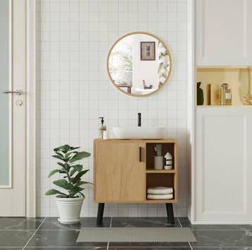 Moderne Ronde Spiegel met Metalen Frame - Goud / Zwart Frame, Verzenden, Rond, Nieuw, Minder dan 100 cm