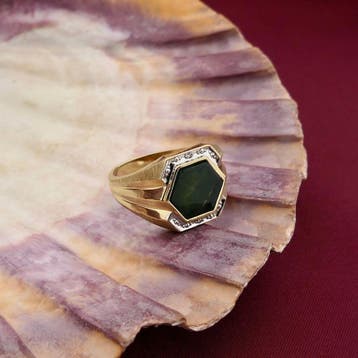 10 karaat zegelring met heliotroop, Sieraden, Tassen en Uiterlijk, Ringen, Gebruikt, Overige kleuren, 20 of groter, Heer