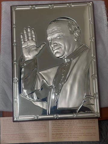 Paus Johannes Paulus II zilveren bas-relief - Vintage -