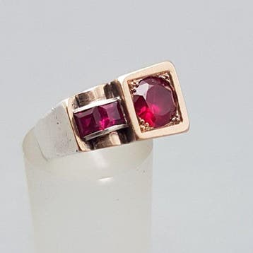 18 karaat - Zilver, Roségoud, Art Deco, Robijn(Getest) -