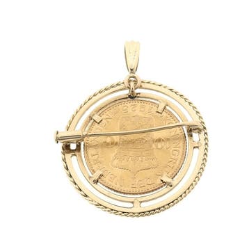 Gouden hanger/broche van 10 gulden munt; Koningin Wilhelm..., Ophalen of Verzenden, Gebruikt, Goud, Overige merken