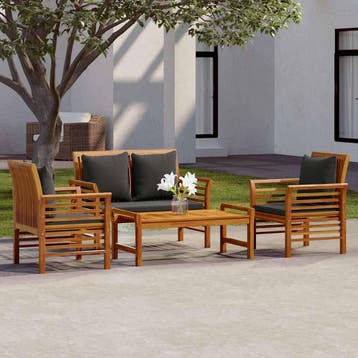 vidaXL 4-delige Loungeset met kussens massief acaciahout, Verzenden, Nieuw, Hardhout, Loungeset