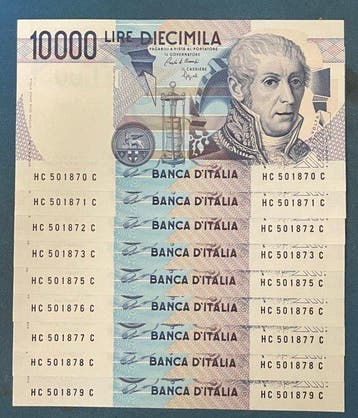 Italië. - 9 x 10 000 Lire - 1984 - Volta - BI 76C (Zonder