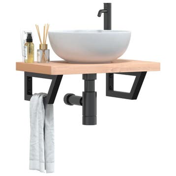 vidaXL Badkamer wandschap staal en massief beukenhout, Verzenden, Nieuw