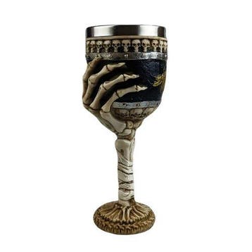 sculptuur, Gothic Skull Goblet – Skeletal Hand and Bone