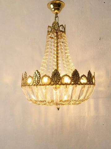 Plafondlamp - Hollywood Regency kristallen kroonluchter –, Antiek en Kunst, Antiek | Lampen