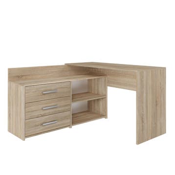 Hoekbureau licht eiken met ladekast (Kantoor), Verzenden, Nieuw