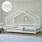 Kinderbed Knätten grenen huisbed met matras 90x200 cm wit, Verzenden, Nieuw