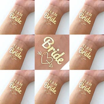 9 goudkleurige tatoeages Bride to Be en Team Bride, Verzenden, Nieuw, Versiering, Geboorte of Huwelijk