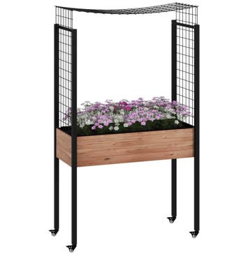 Plantenbak Tafel met Wielen en Trellis – Bloemenbak verhoogd, Verzenden, Nieuw, Hout, Balkon