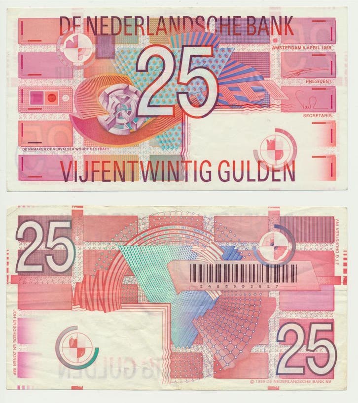 Nederland 25 gulden 1989 roodborstje, Postzegels en Munten, Bankbiljetten | Nederland, Los biljet, 25 gulden, Ophalen of Verzenden