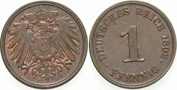 1 Pfennig 1892 J Kleinmunten-kaiserreich Grosser Adler, Verzenden