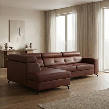 Leren hoekbank Nova - 2.5-zits arm rechts + Longchair arm, 250 tot 300 cm, Bohemian, Industrieel, Modern, Scandinavisch, Hoekbank