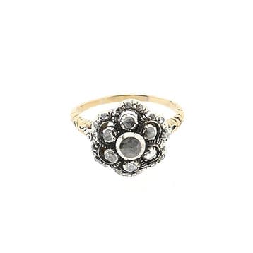 Goud en zilveren ring met roos geslepen diamanten; ca. 0,..., Gebruikt, Overige kleuren, 20 of groter, Ophalen of Verzenden
